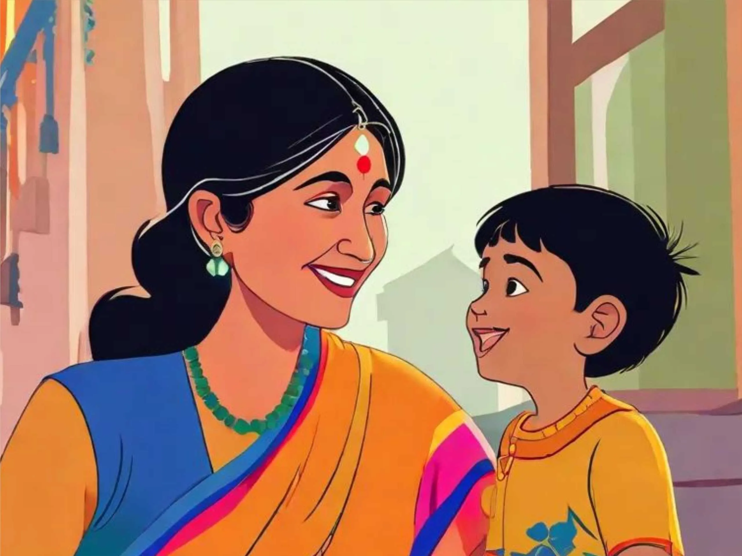 cartoon image of a kid with his mother