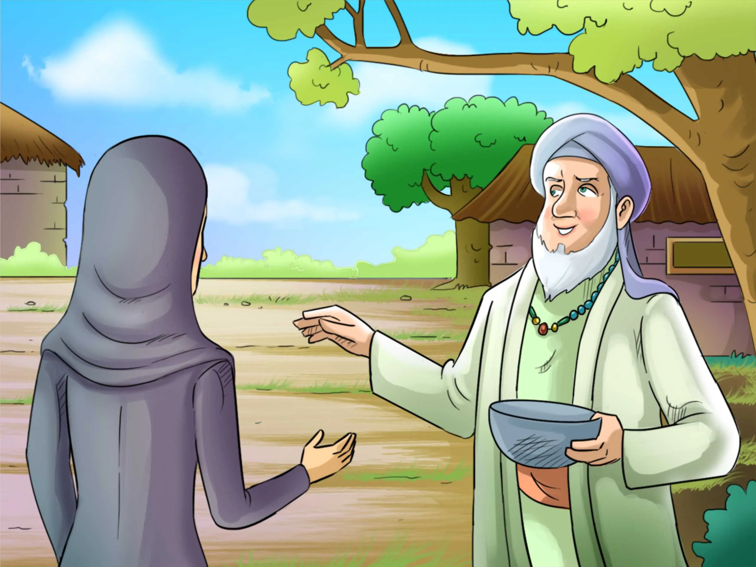 Sufi Saint and Woman Talking Cartoon Image