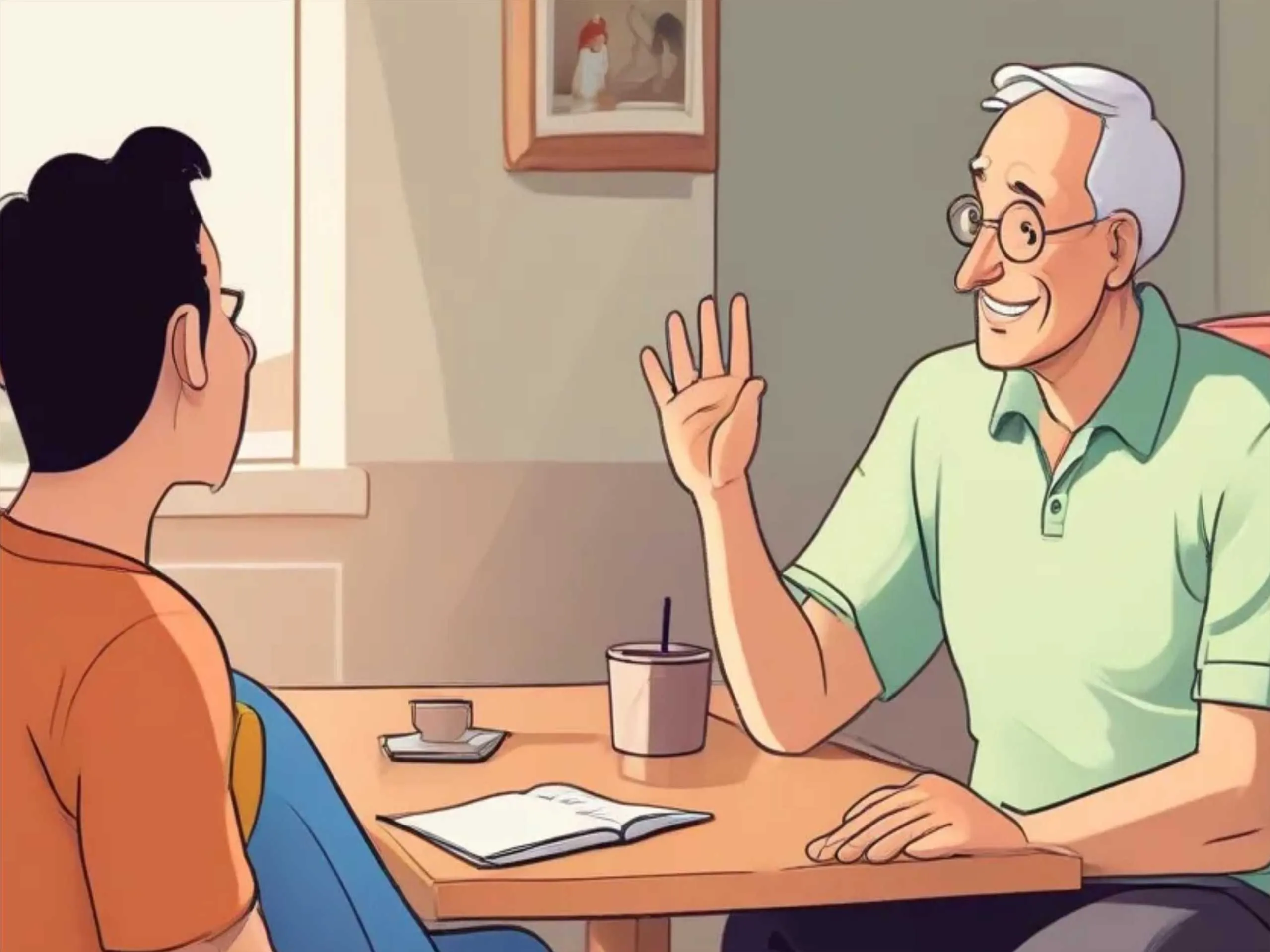 Father and son talking cartoon image