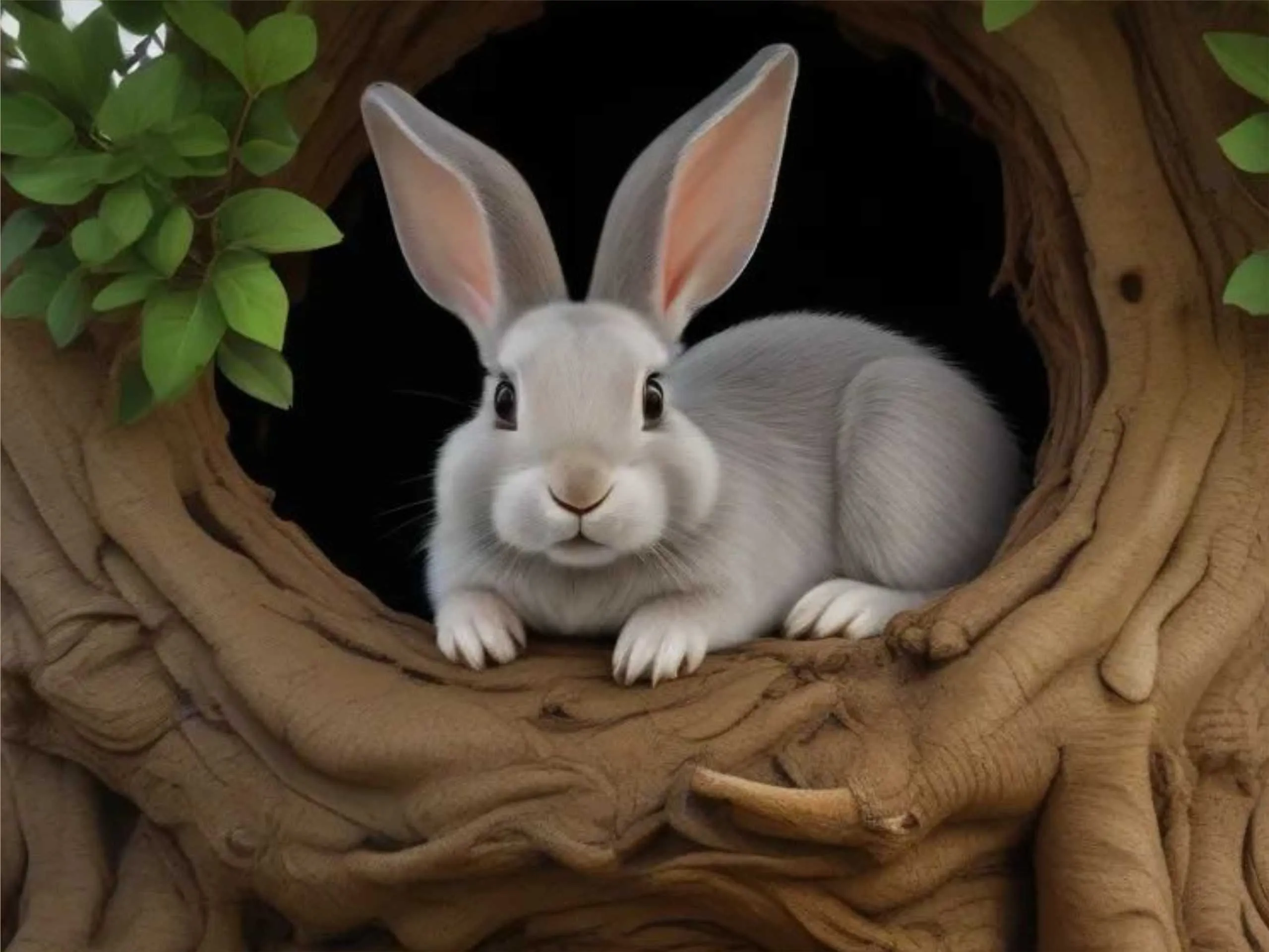 Rabbit in a tree hole cartoon image
