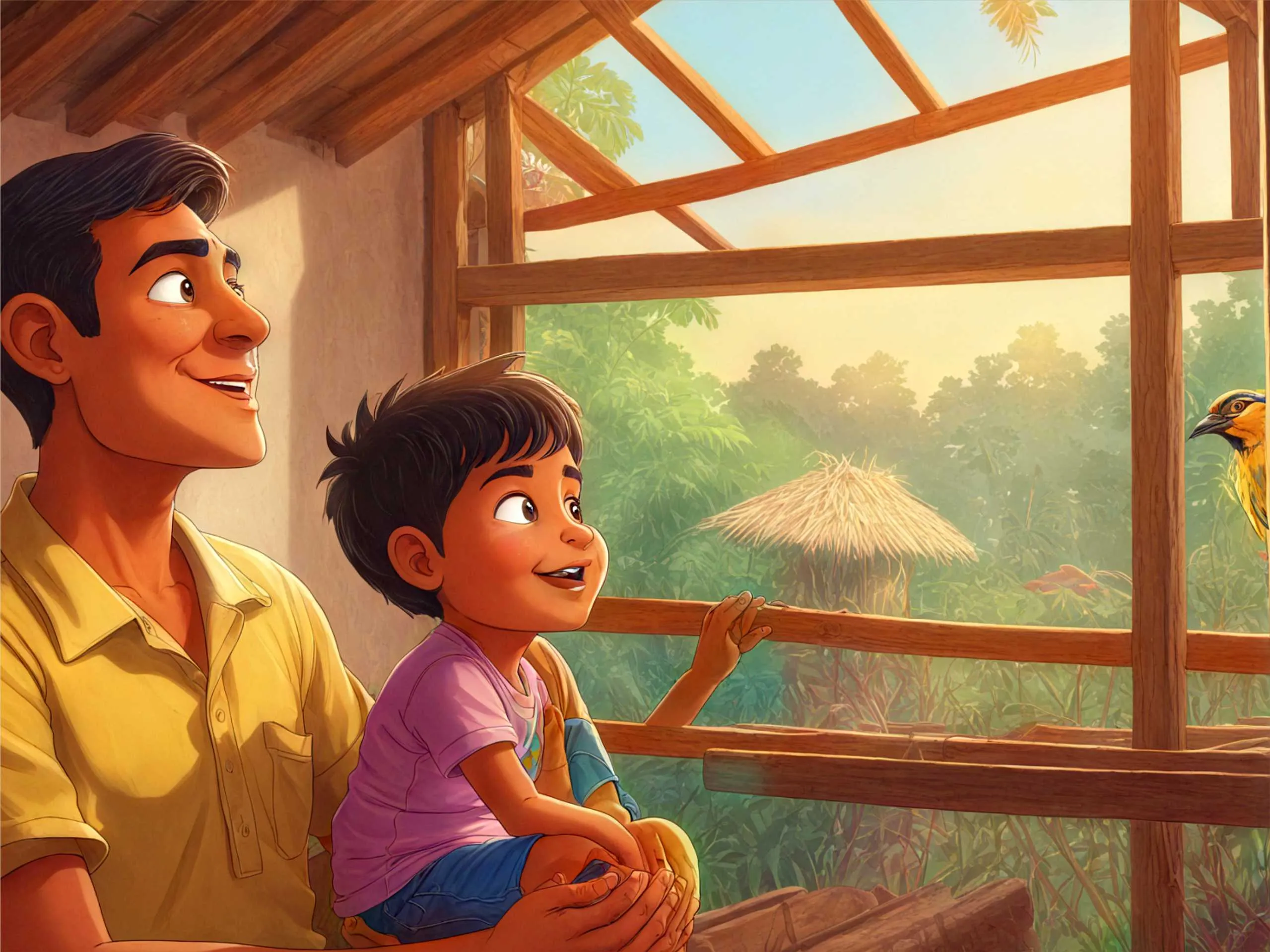  cartoon image of a kid with his father