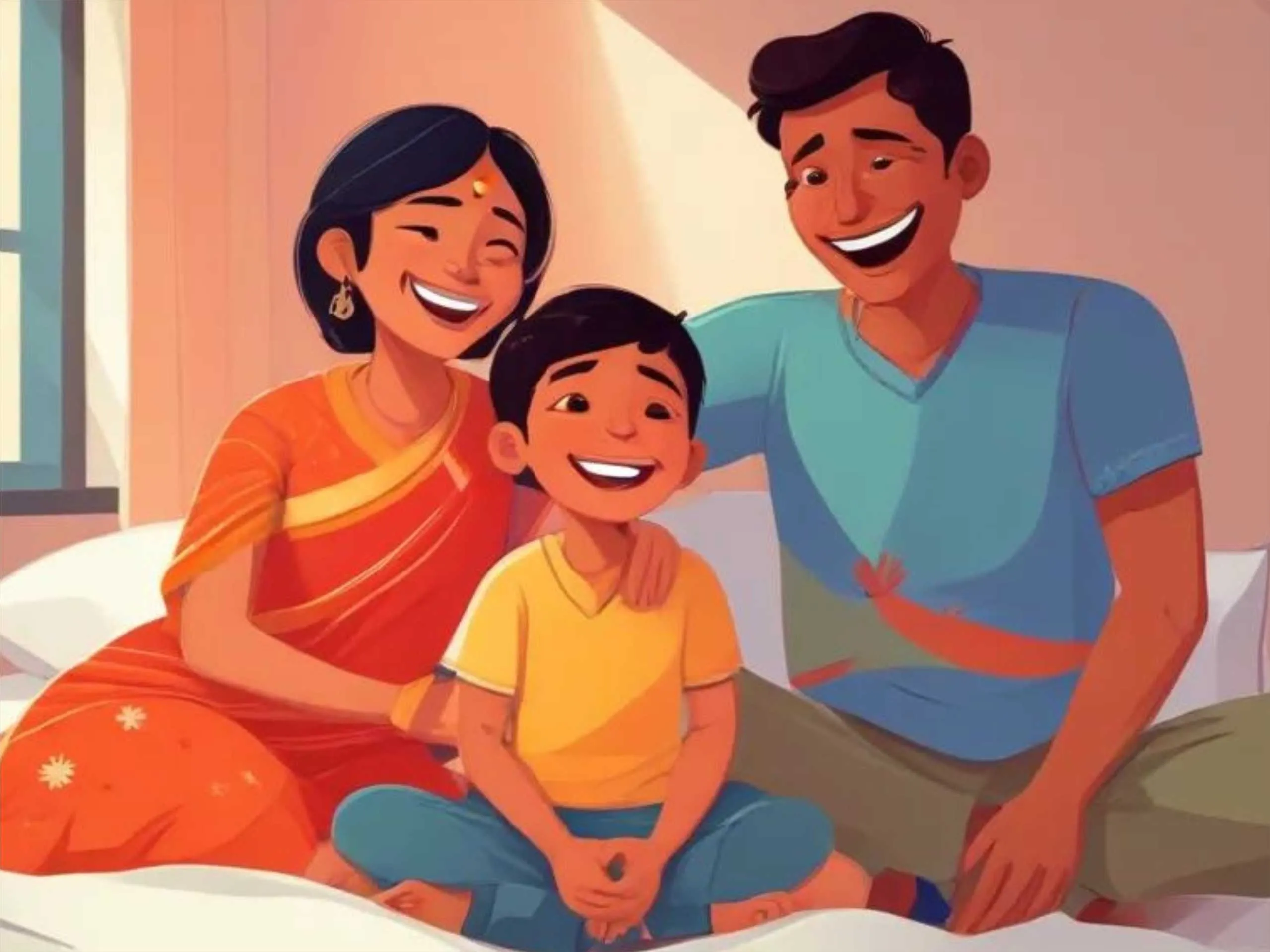 cartoon image of a boy with his parents