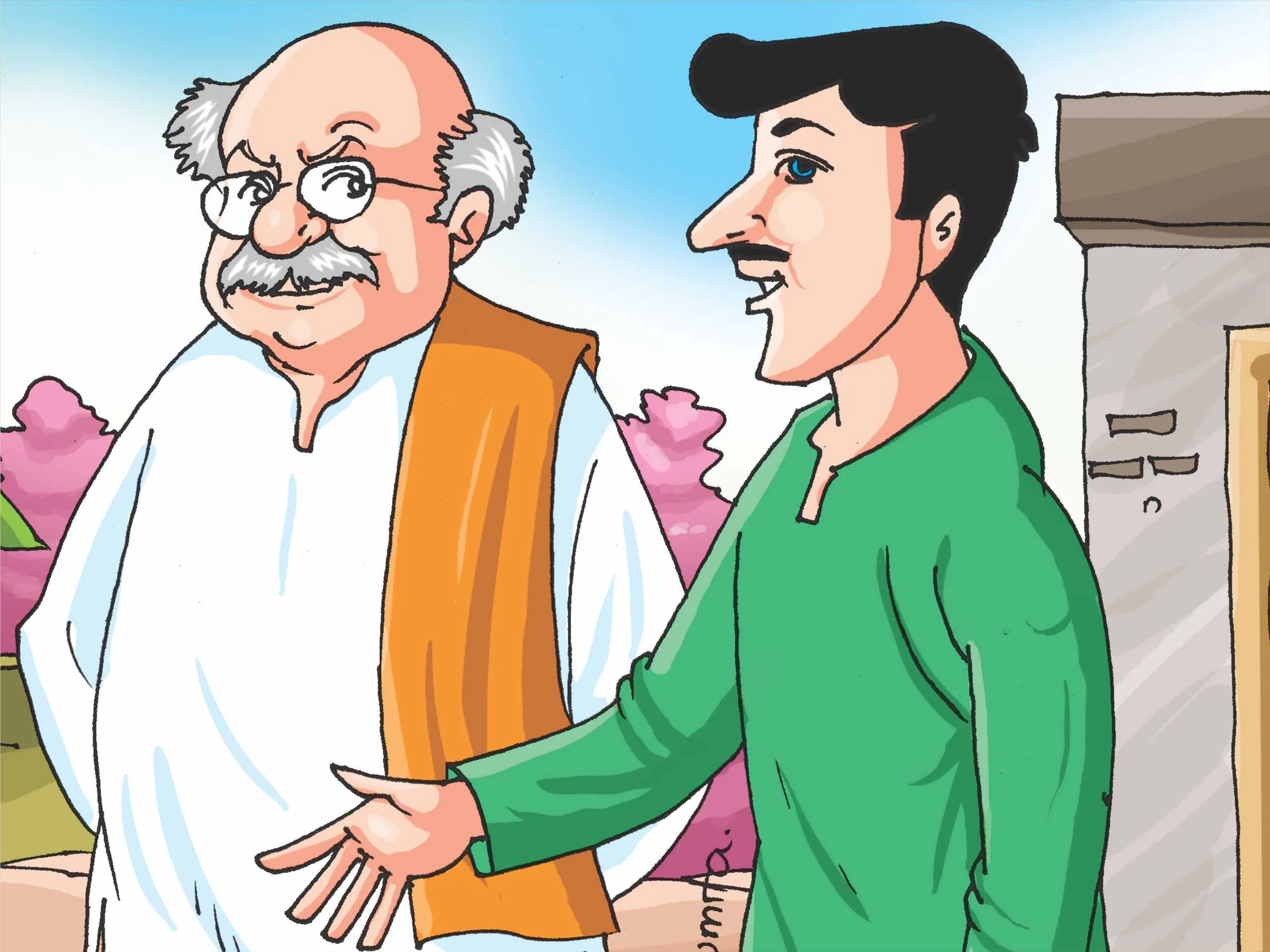 Man talking to his father cartoon image