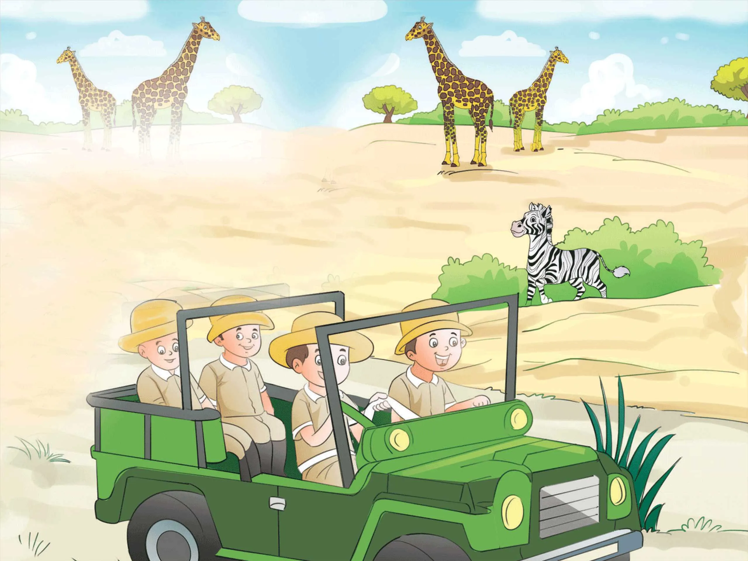 cartoon image kids on jungle safari