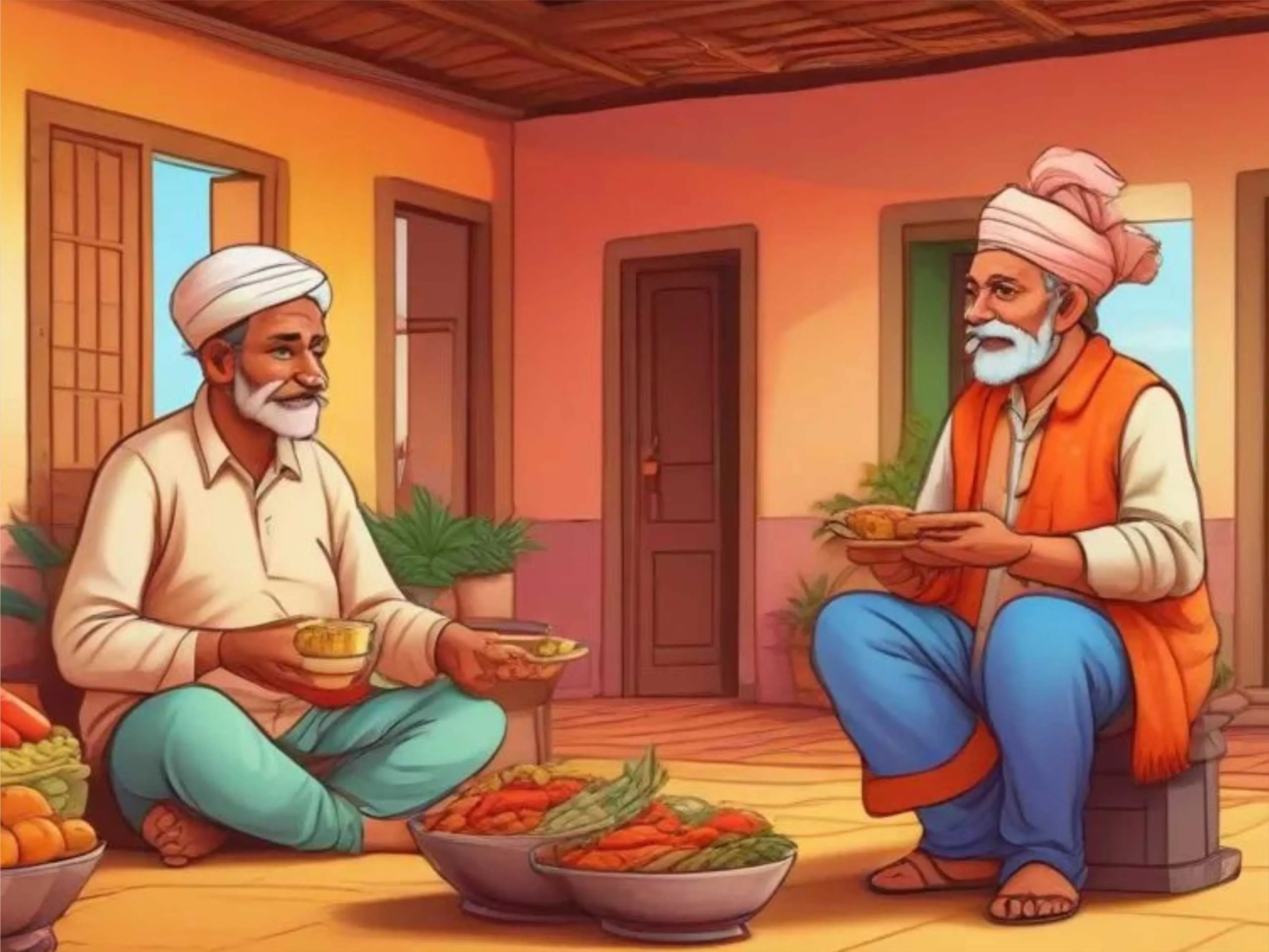 cartoon image of a farmer eating food with landlord
