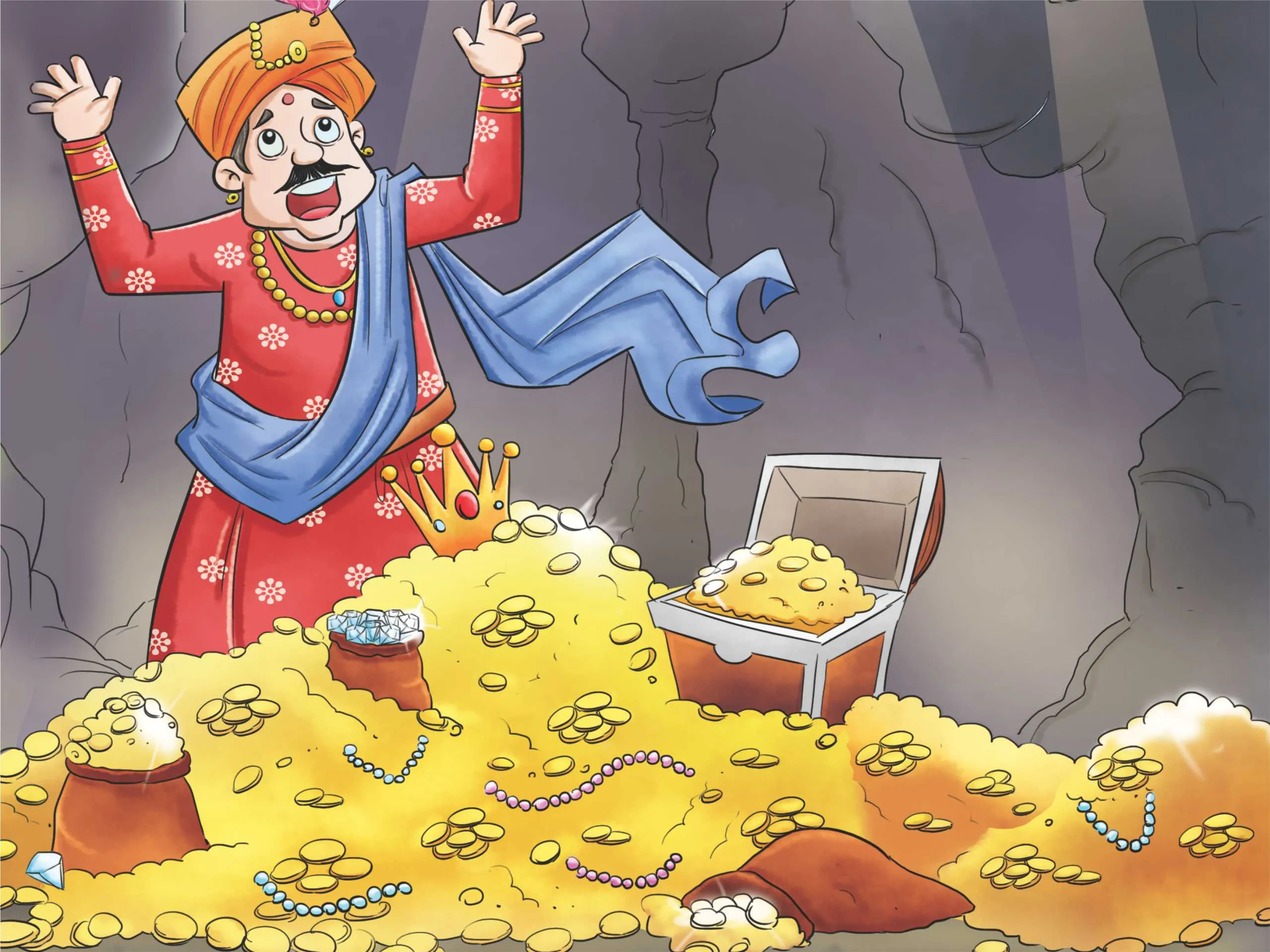 Cartoon image of a king king with its wealth