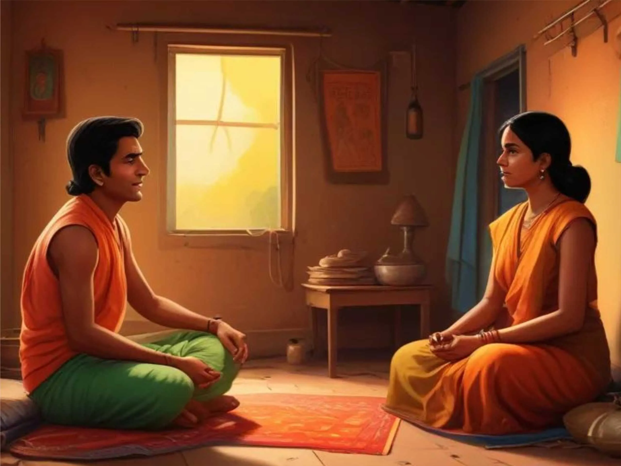 cartoon  image of indian brahmin with his wife