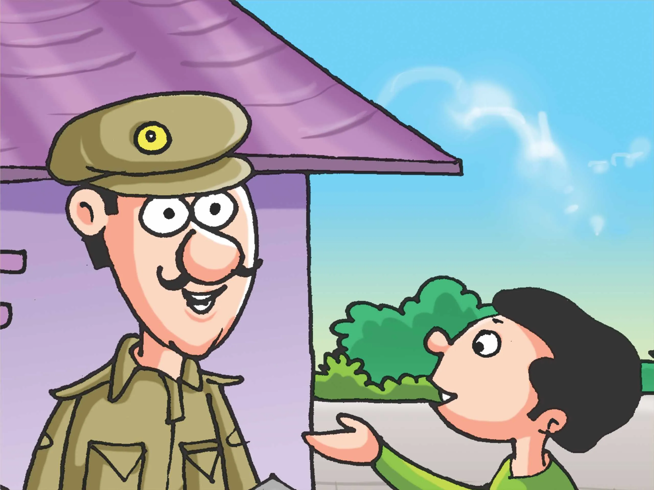 Police Officer Talking to a School Boy Cartoon Image