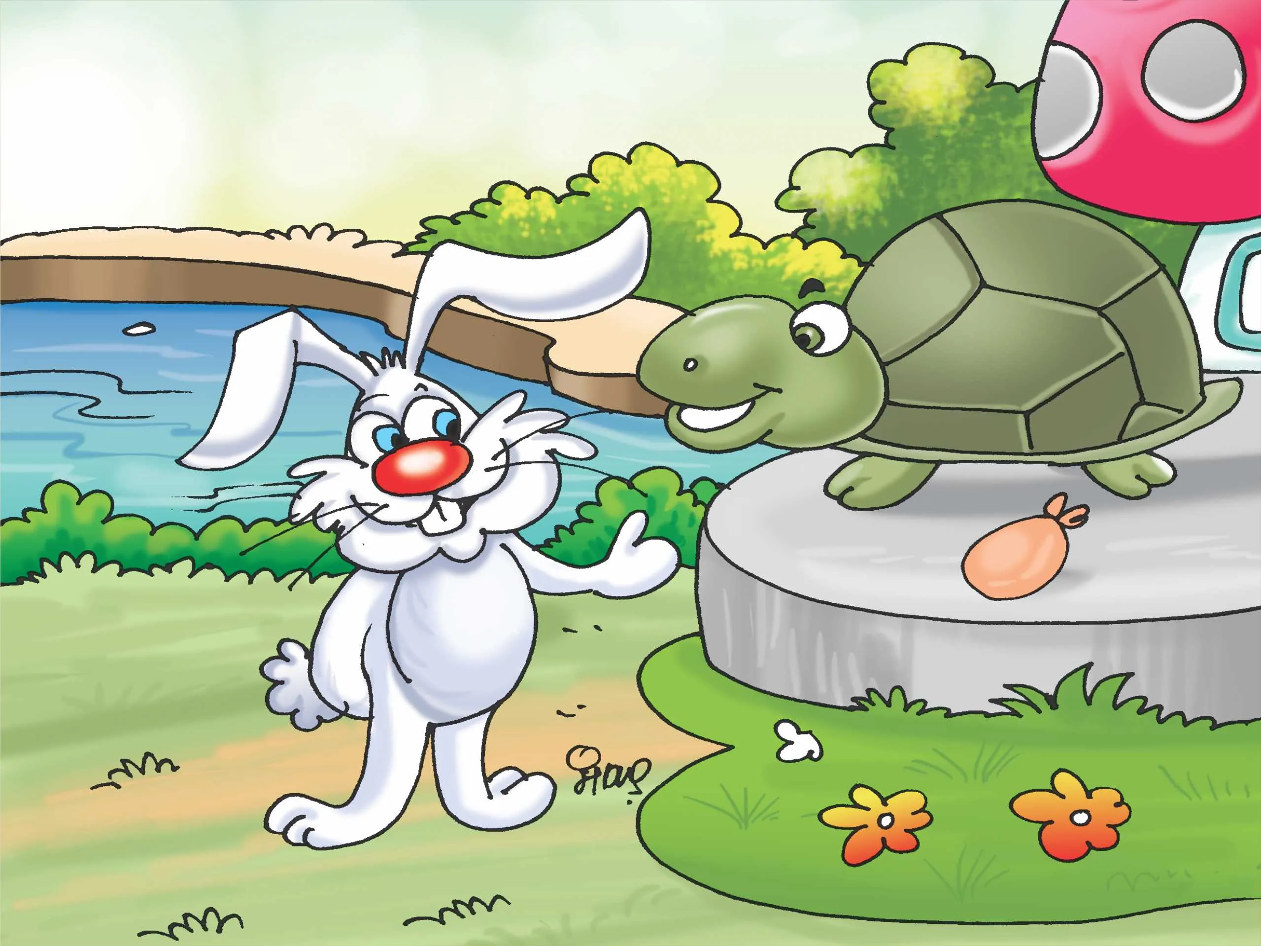 Turtle with rabbit Cartoon image