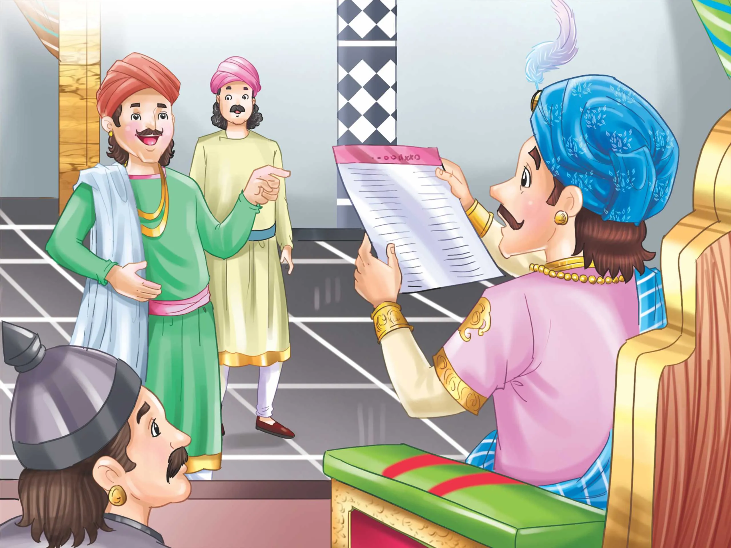Cartoon image of a king in his court
