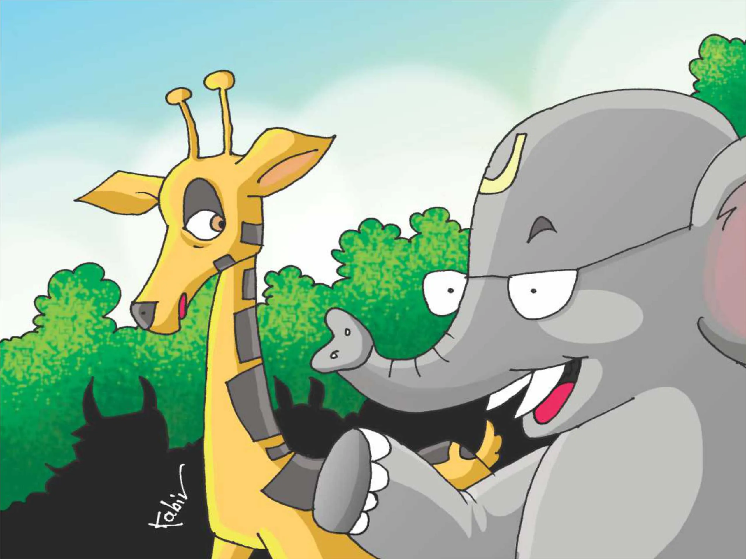 Giraffe and elephant cartoon image