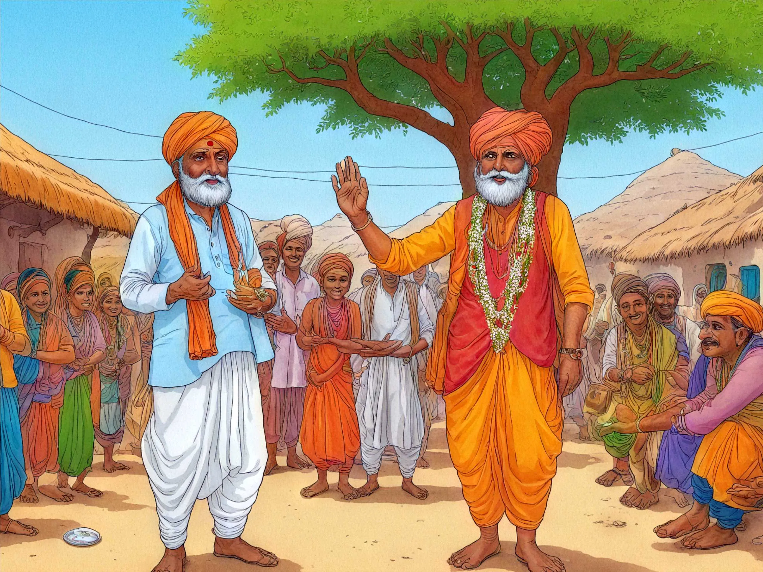 cartoon image of a rajasthani village