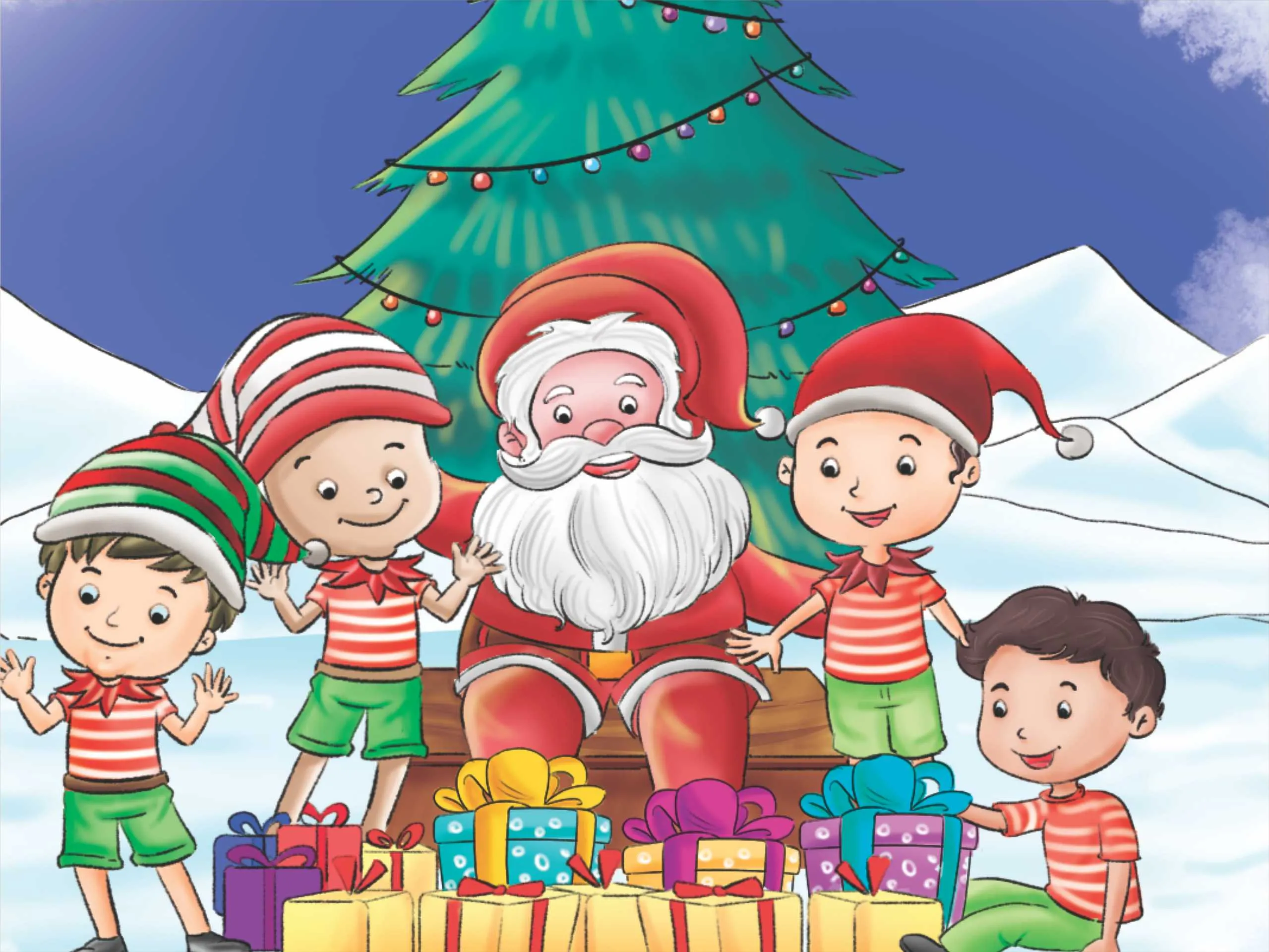 Santa Claus with children Cartoon image