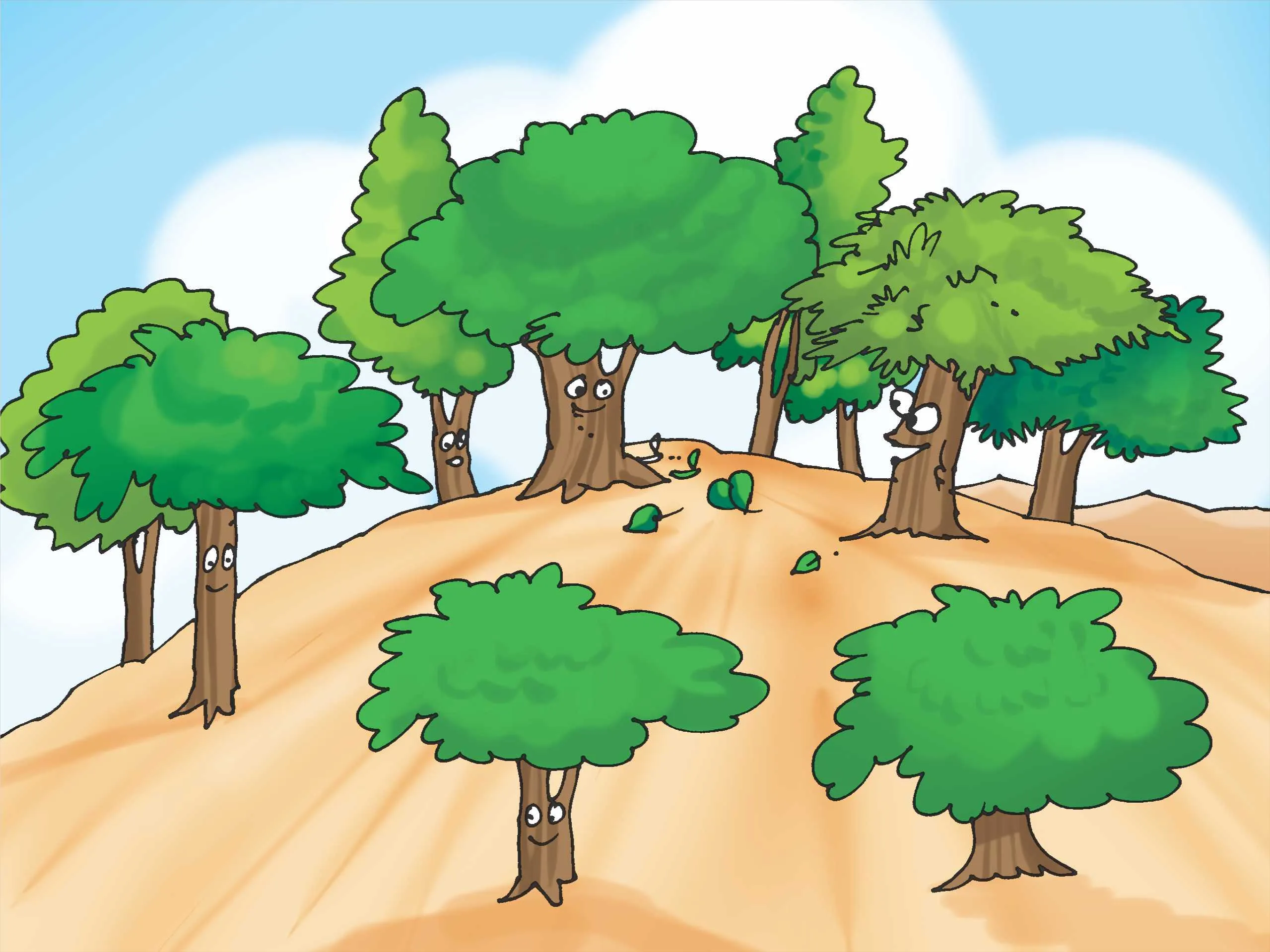 Trees on mountain top cartoon images