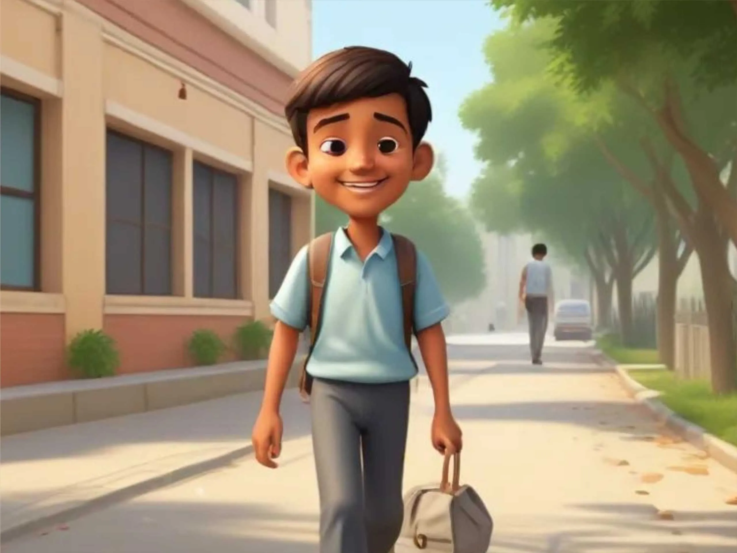 Boy going to school cartoon image