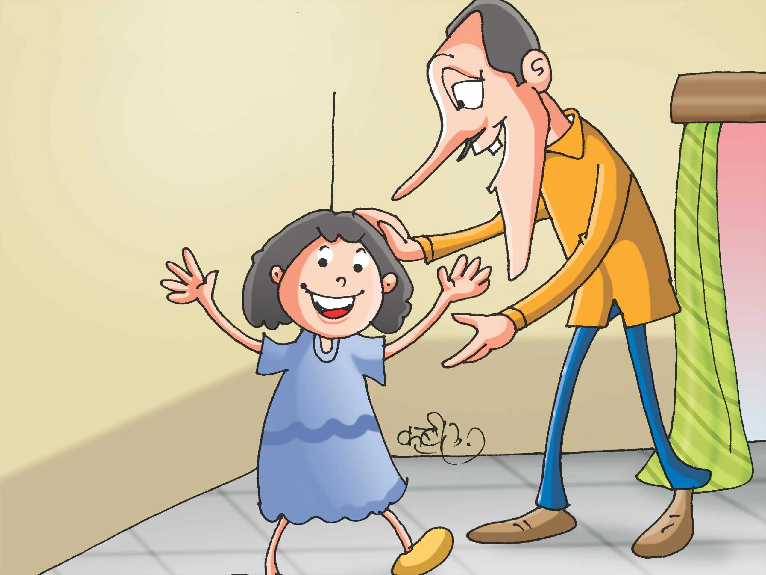 Father with her daughter cartoon image