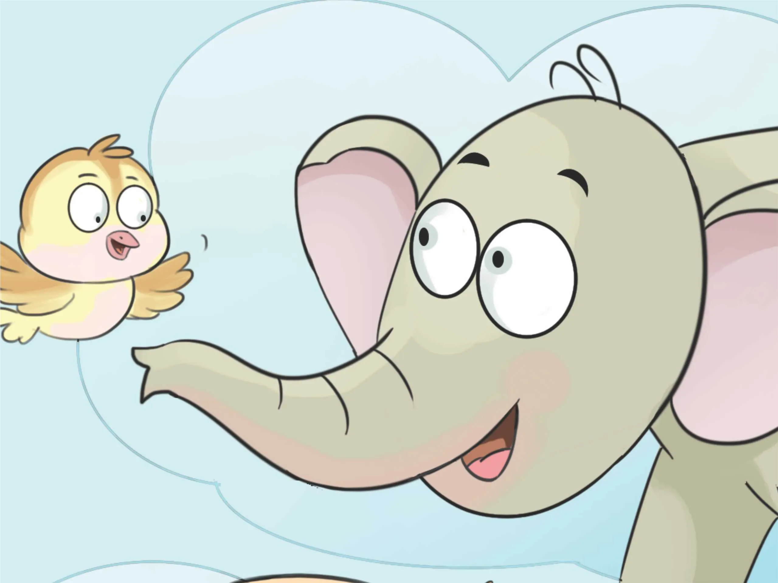 Cartoon image of an elephant and bird