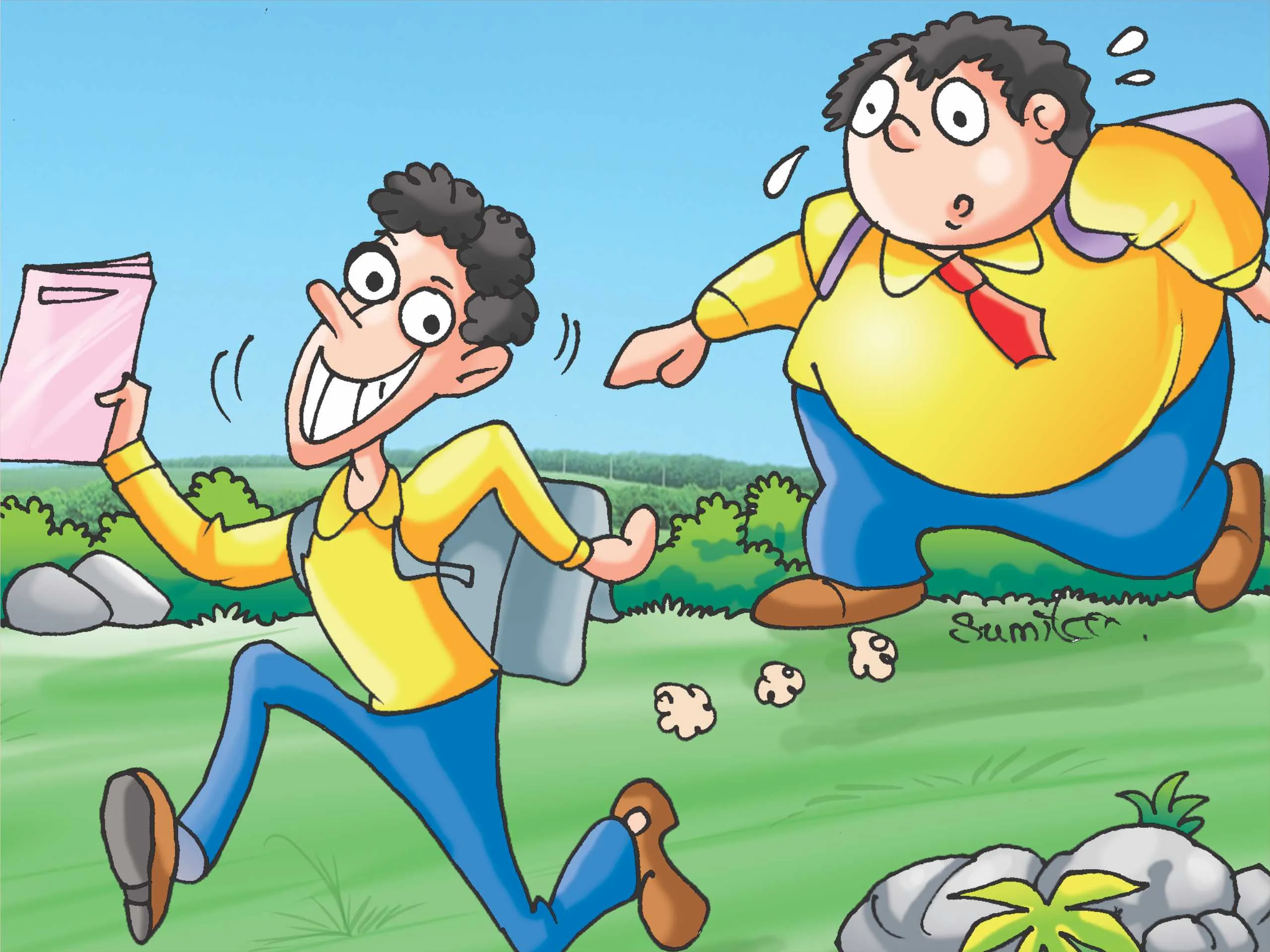 Two School Boys Cartoon Image
