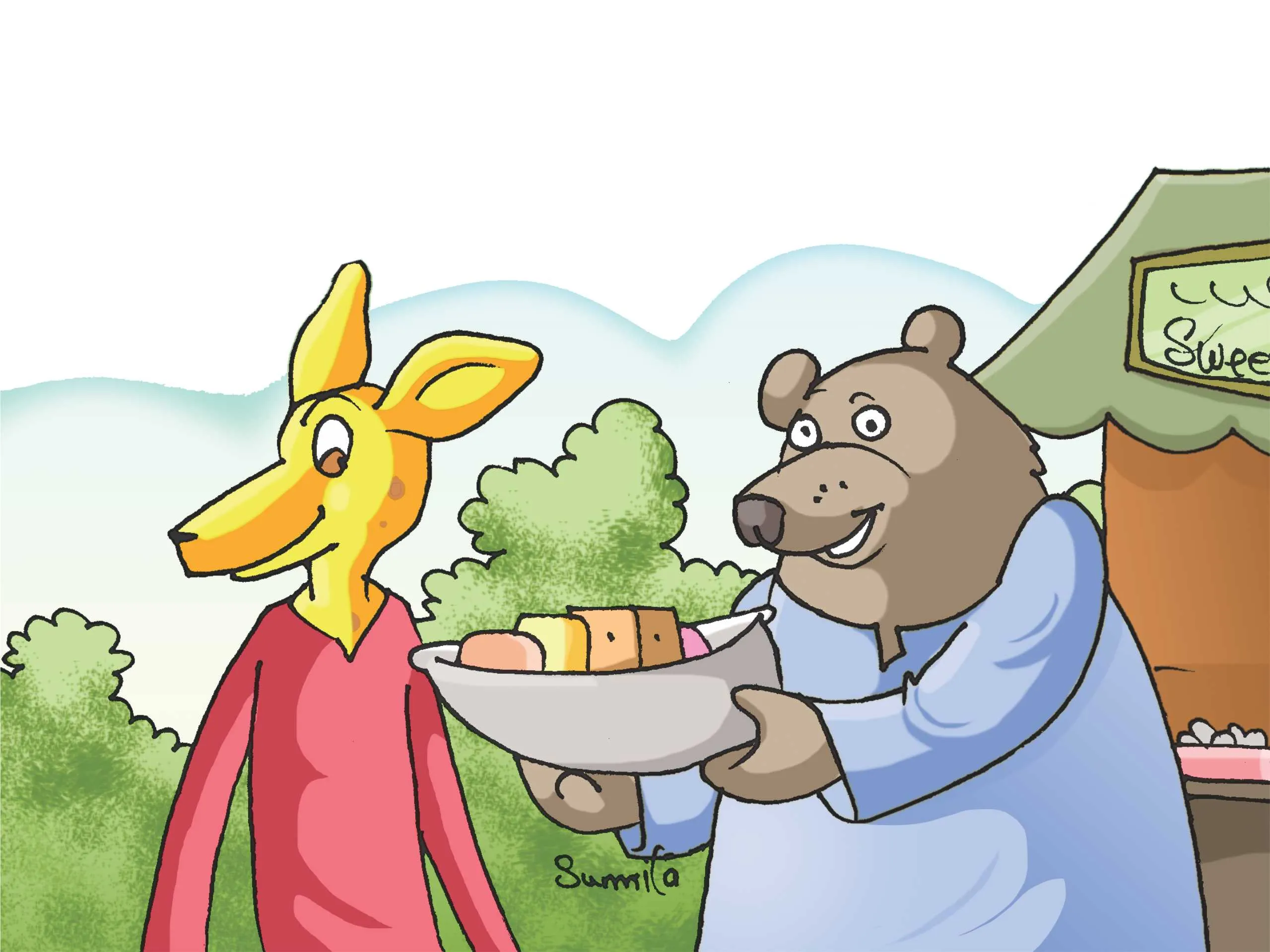 Bear Giving Sweets to Deer cartoon Image