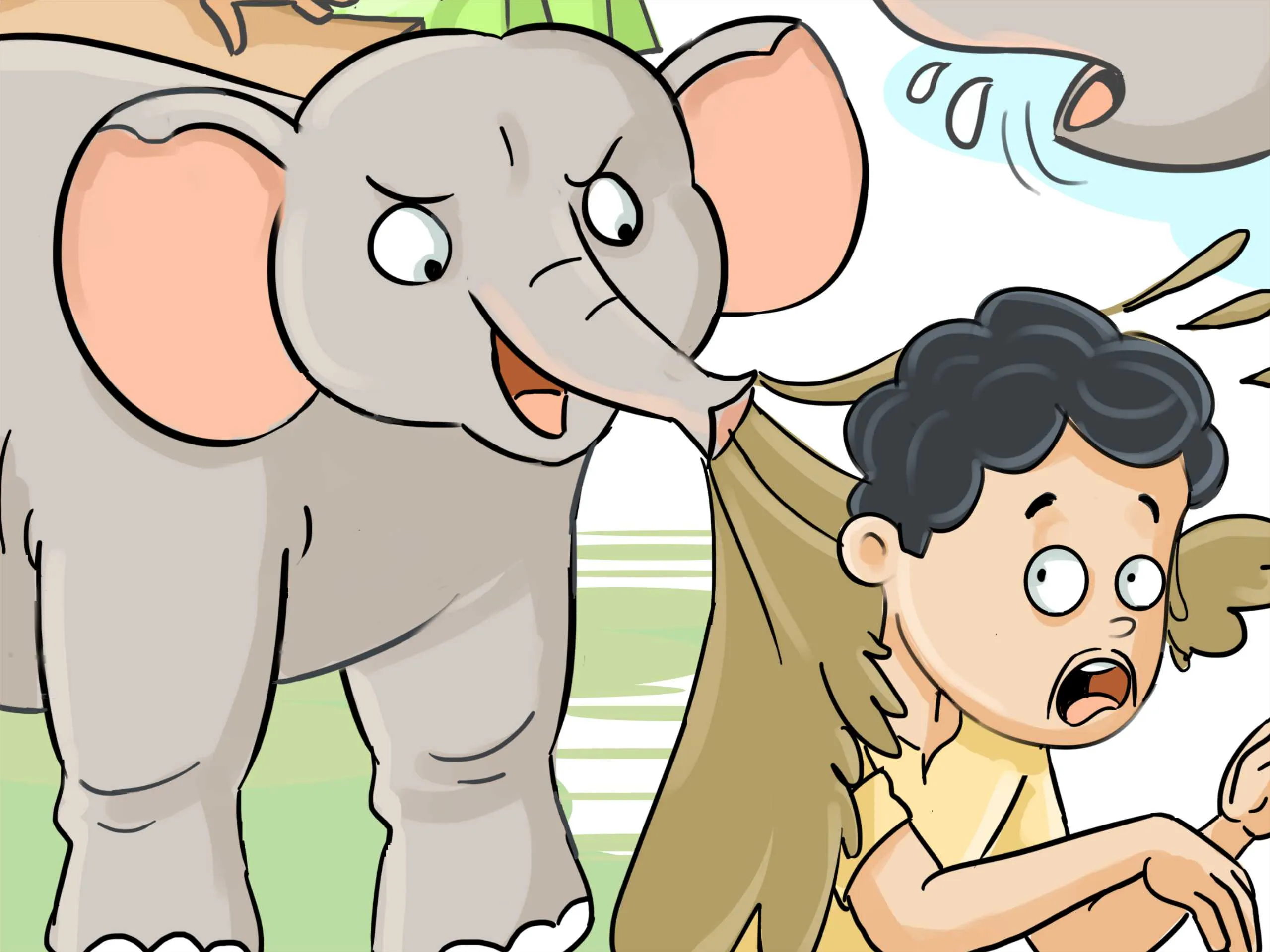 elephant throwing water on a man cartoon image
