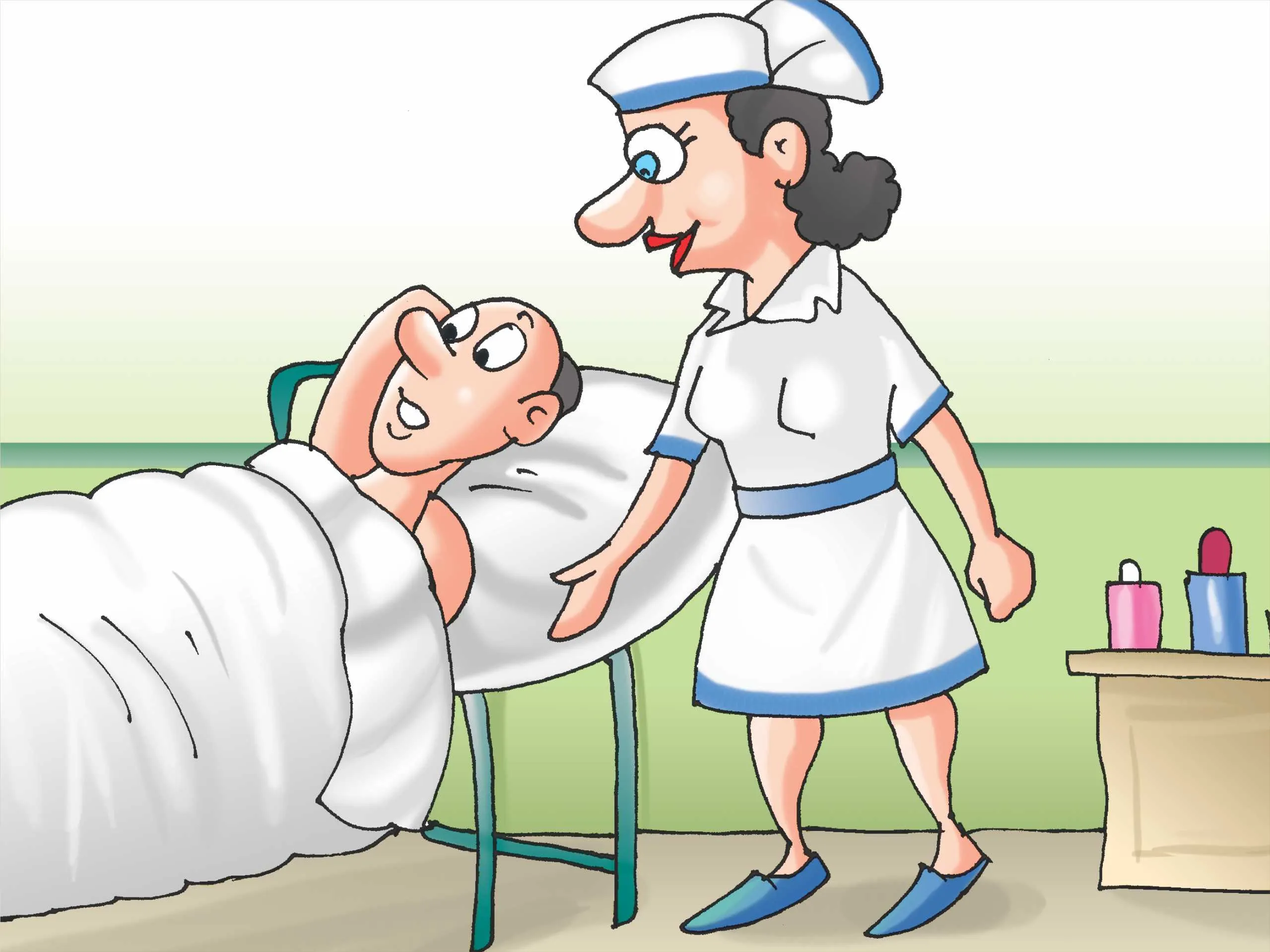 Nurse talking to pateint cartoon image