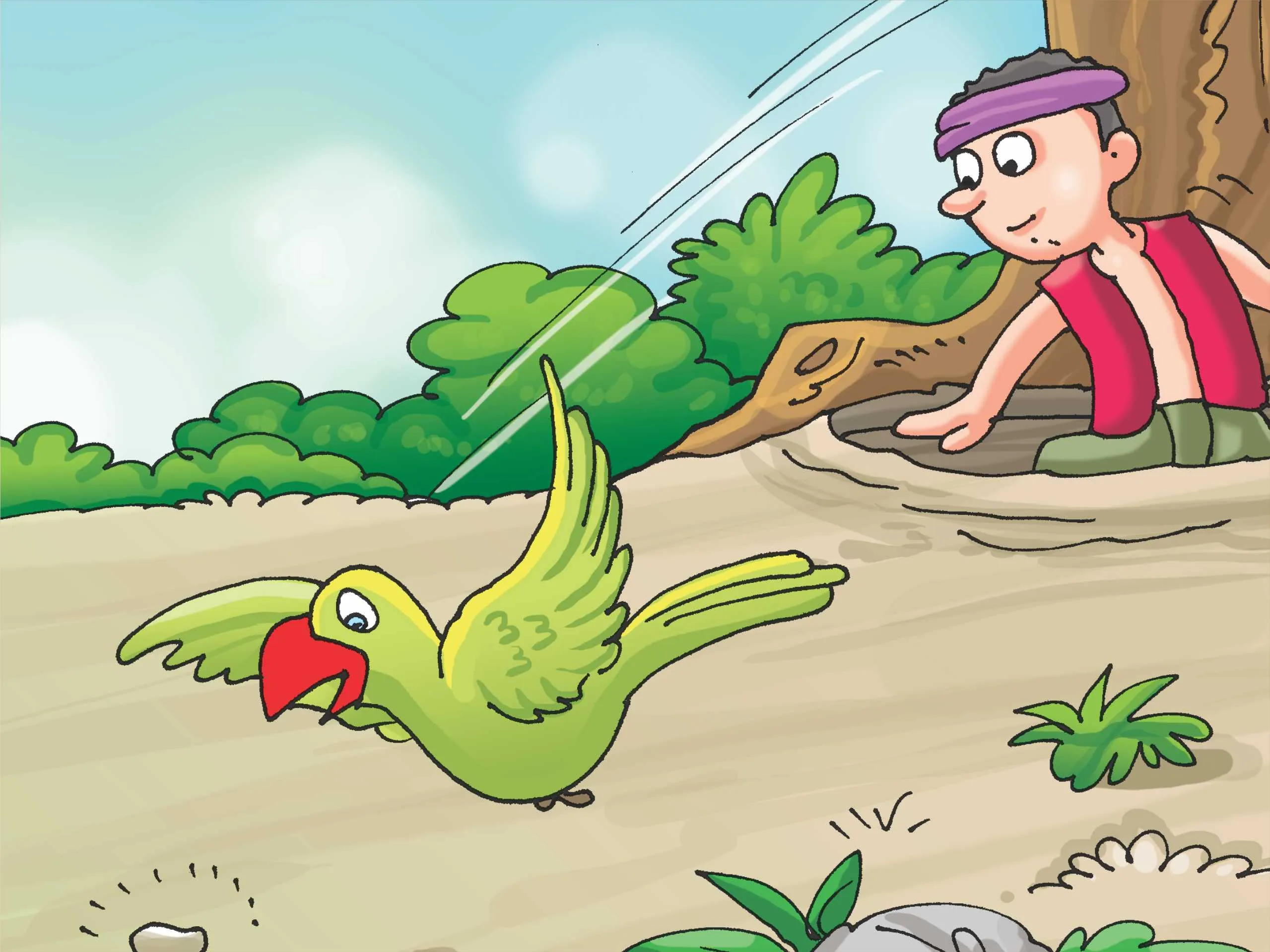 Parrot flying Away from man cartoon image
