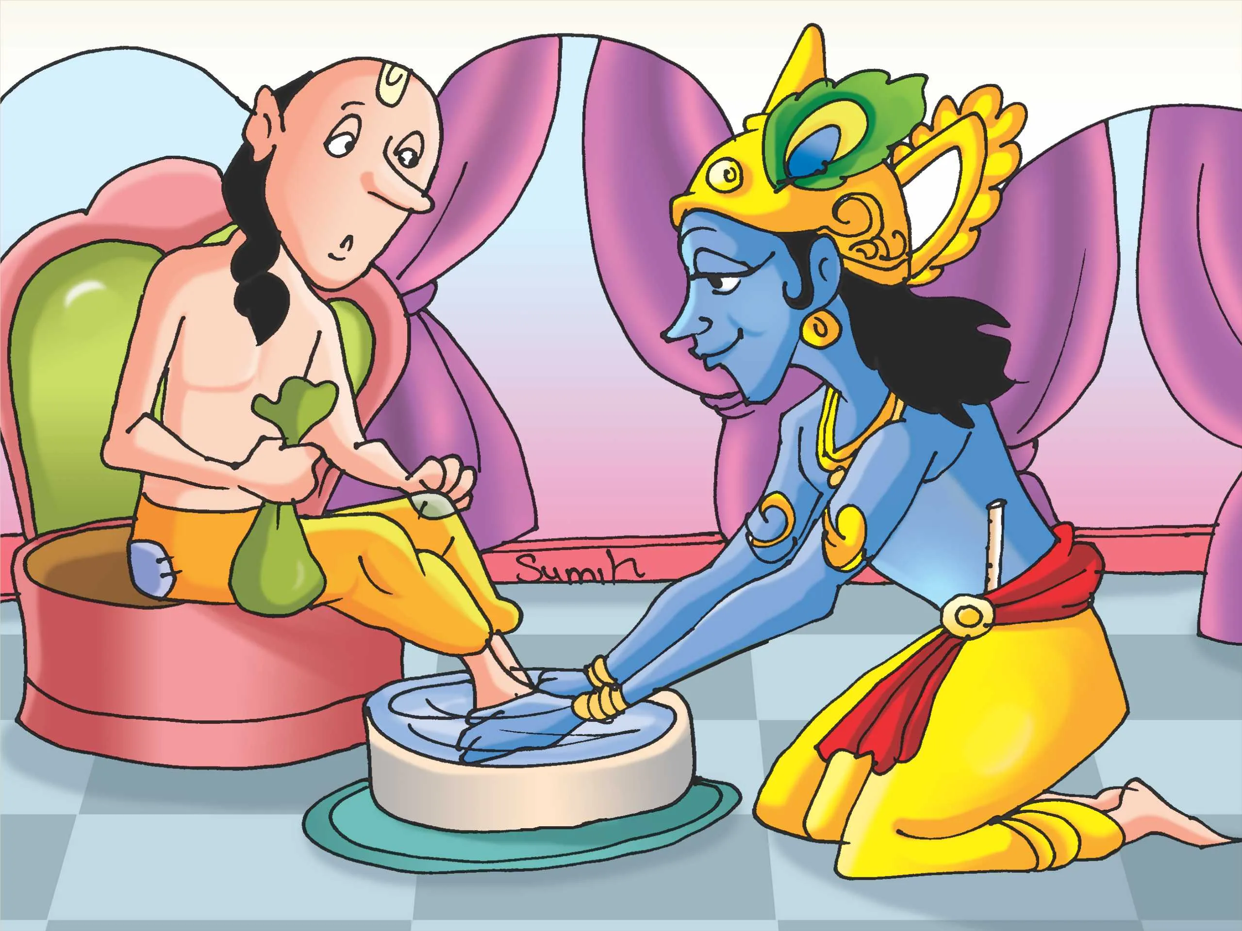Shri krishna greeting his friend sudama cartoon image