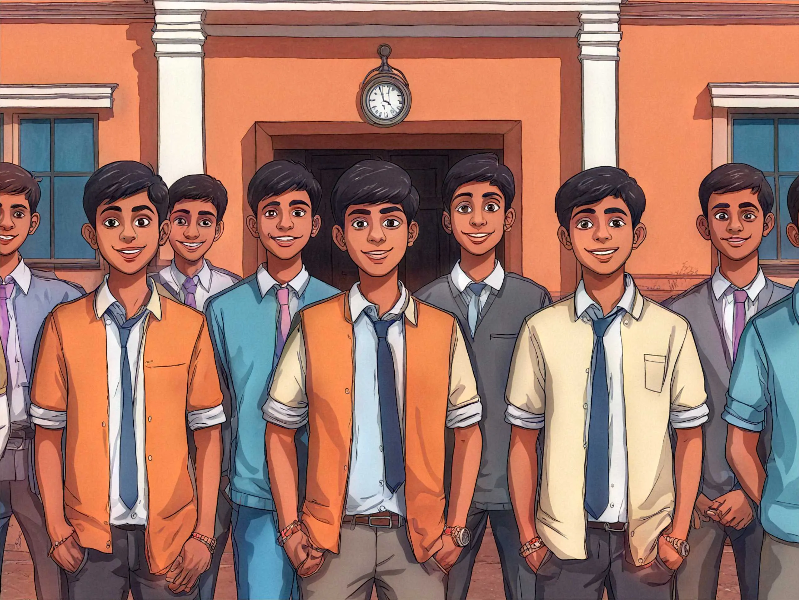 cartoon image of college boys