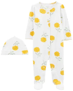 Baby 2-Piece Floral Sleep & Play Pajamas & Cap Set