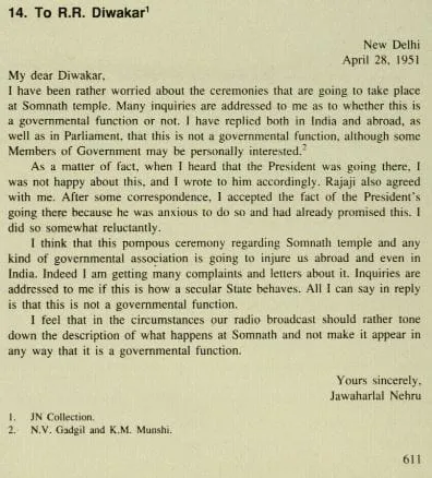 Nehru's letter on Somnath temple opening