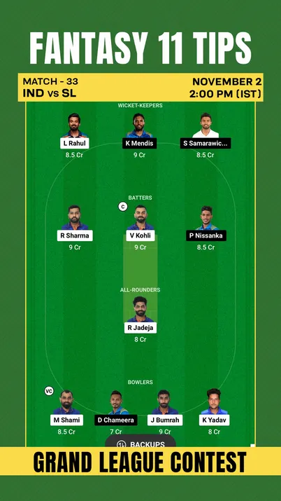 Dream 11 IND vs SL 