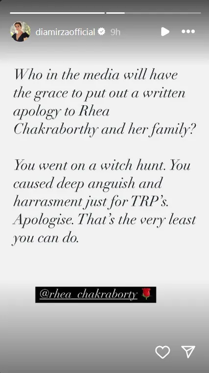 Dia Mirza added that the media caused “deep anguish and harassment” to Rhea.