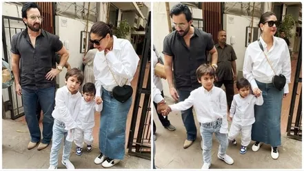 Kareena twins with sons Taimur, Jehangir as they step out with Saif. Watch  | Bollywood - Hindustan Times