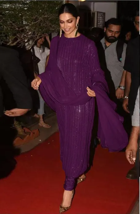 Deepika Padukone Bollywood Sequence Work Suit in Violet Colour