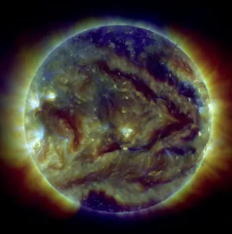 An image of the sun captured in combined wavelengths of extreme ultraviolet light by NASA’s Solar Dynamics Observatory. (NASA Goddard)