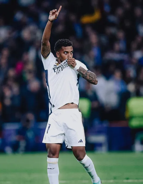 Rodrygo after giving Real Madrid the lead against Manchester City in UCL 2023-24 Quarter-final | Sportz Point