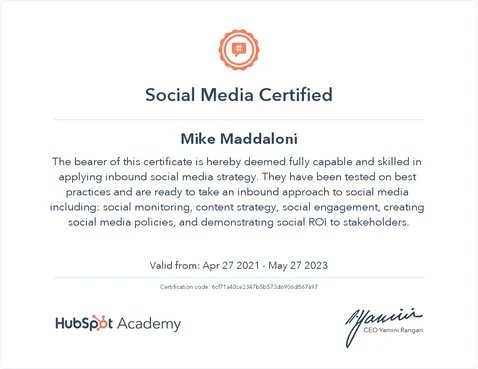 HubSpot Academy Social Media Marketing Certification