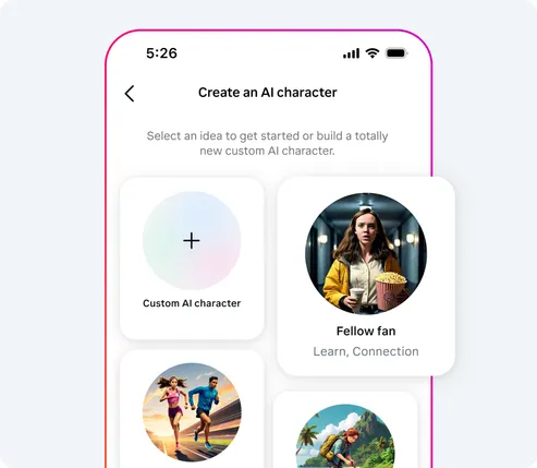 Phone screen showing the AI character options
