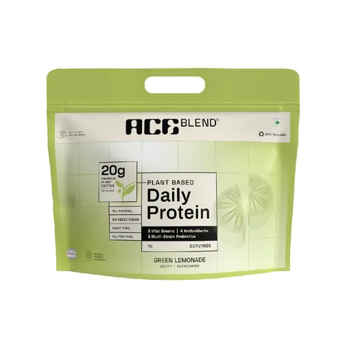 Ace Blend DAILY 20G Vegan Plant Protein Powder | 30 Servings | Green  Lemonade | 4 Vital Greens, 4 Antioxidants, 3 Probiotics | Blended for All  Men & Women | 100% Gut Friendly : Amazon.in: Health & Personal Care
