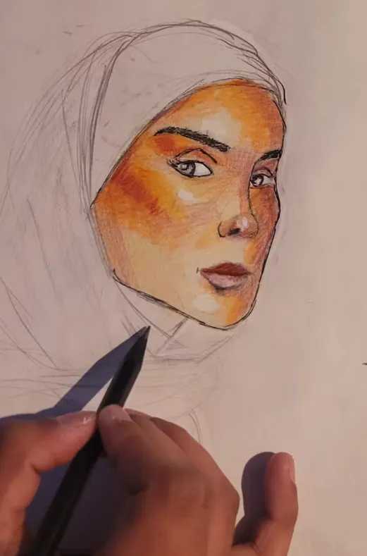 Portrait artwork by Laila Ahuja, in progress. Laila Ahuja