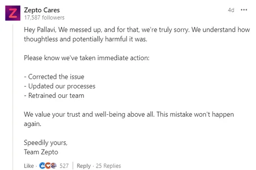 Zepto's response