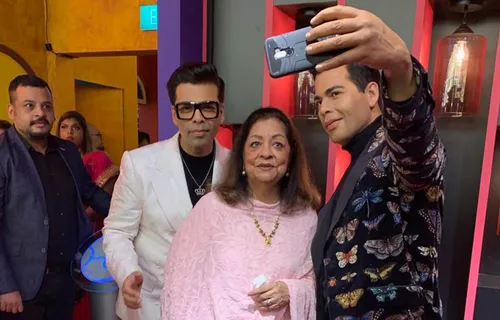 Karan Johar With His Mom Hiroo Johar At The Unveiling Of His Wax Statue At Madame Tussauds In Singapore