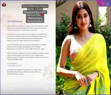 Janhvi Kapoor pens down a heartfelt letter for all dads out there, ahead of the television premiere of her film Mili