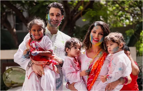 Sunny Leone and Daniel Weber Celebrating Holi With Family