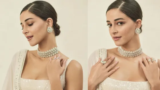 Ananya Panday: क्रीम कलर के लहंगे में अनन्या पांडे ने दिखाईं दिलकश अदाएं