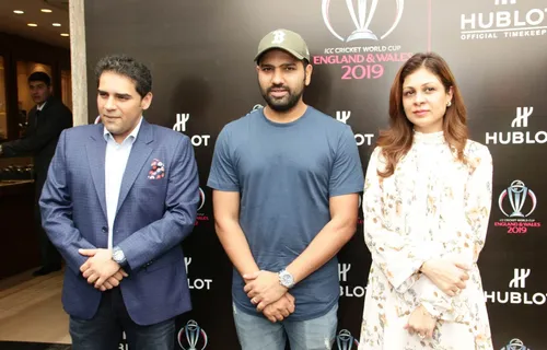 भारतीय क्रिकेटर रोहित शर्मा ने आईसीसी क्रिकेट विश्व कप 2019 हबलॉट क्लासिक फ्यूजन वॉच को लॉन्च किया
