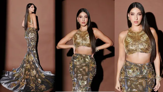 Nora Fatehi New Photos: गोल्डन ड्रेस में हुस्न का जलवा बिखेरती नजर आईं Nora Fatehi