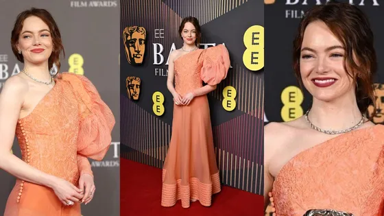 Emma Stone's custom peach Louis Vuitton gown for the BAFTAs 2024 required over 450 hours to make