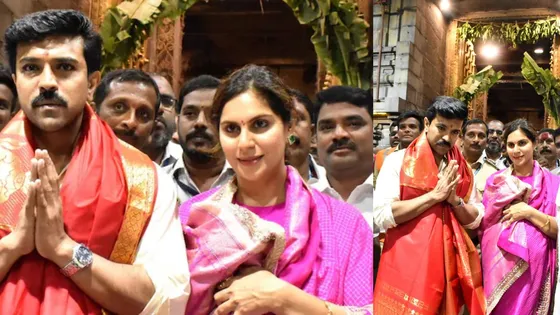 Ram Charan and his wife Upasana visits Tirumala Temple on Actors birthday special day