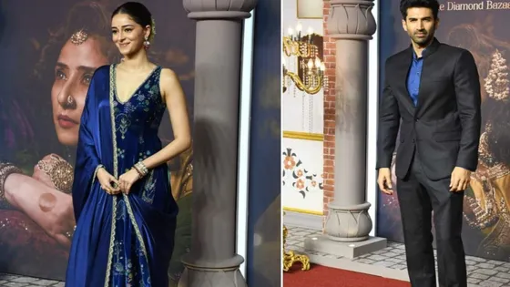 Rumored beau Aditya Roy Kapoor  and Ananya Panday twins in blue at Heeramandi  Screening